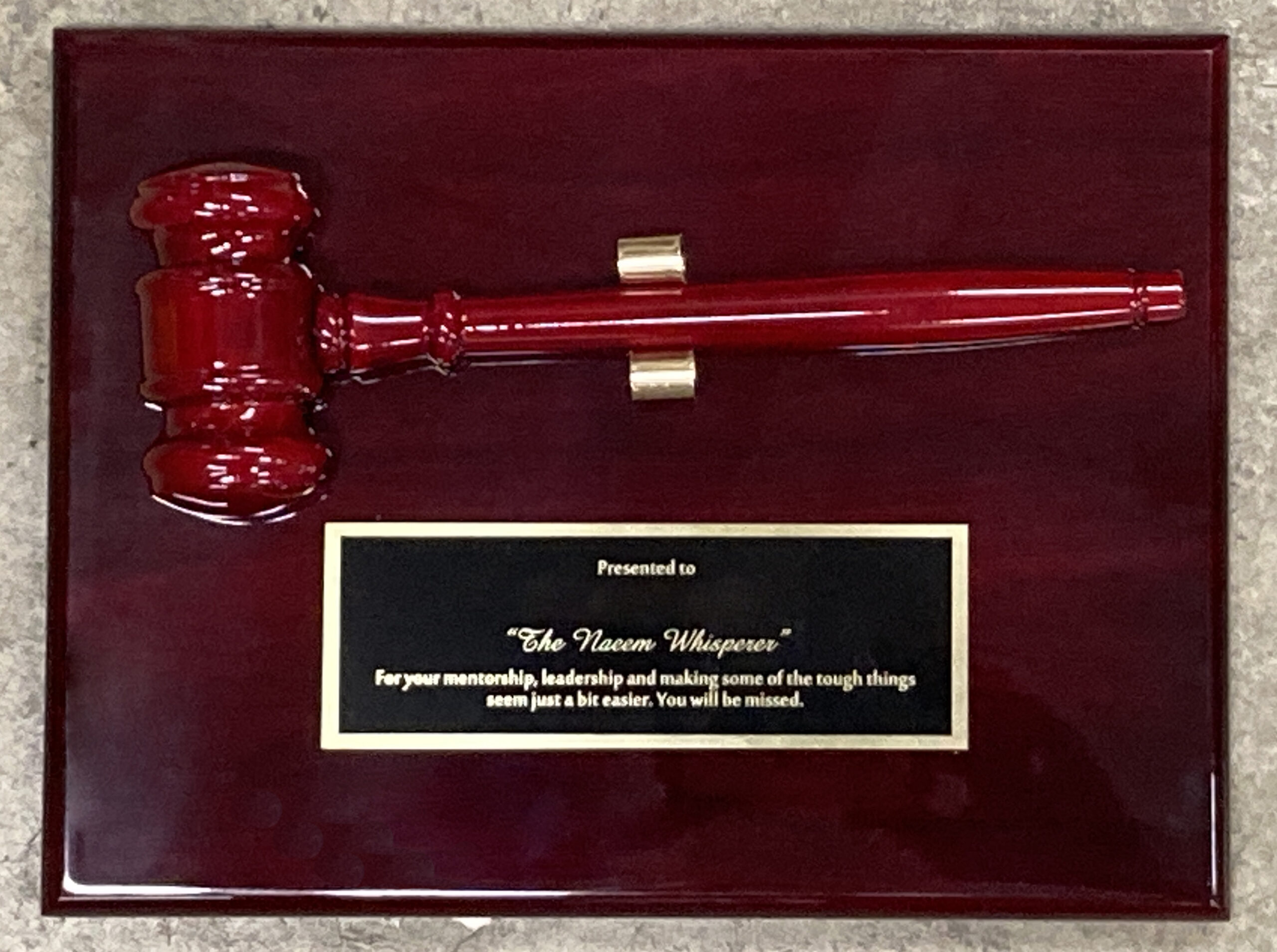 Piano Finished Rosewood Gavel Plaque
